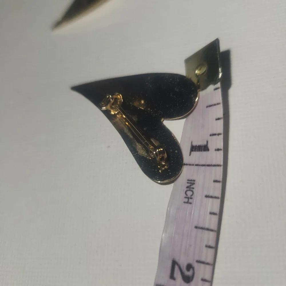 Gold Tone Heart Shape Pin Brooch‎ and Matching Earrings Set